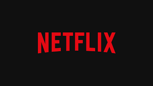 The image shows the Netflix logo with the word NETFLIX in bold, red capital letters centered on a black background.